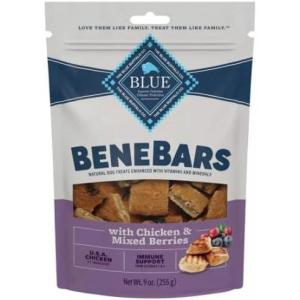 Blue Buffalo BeneBars Digestive Support Dog Treats with Prebiotic Fiber, Made with Natural Ingredients, USA Chicken & Apple, 9-oz Bag(Chicken & Mixed Berries)