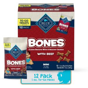 Blue Buffalo Bits Natural Soft Moist to Go Dog Training Treats Beef Recipe 1-oz Bags (Pack of 12)(BLUE Bones  Beef)