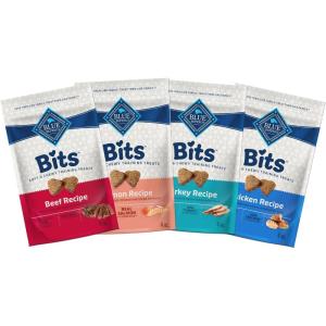 Blue Buffalo Bits Soft Dog Treats for Training, Made with Natural Ingredients & Enhanced with DHA, Beef Recipe, 4-oz Bag(Beef  Salmon  Turkey  and Chicken)