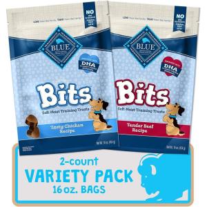 Blue Buffalo Bits Soft Dog Treats for Training, Made with Natural Ingredients & Enhanced with DHA, Beef Recipe, 4-oz Bag(Chicken & Beef)