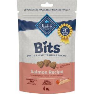 Blue Buffalo Bits Soft Dog Treats for Training, Made with Natural Ingredients & Enhanced with DHA, Beef Recipe, 4-oz Bag(Salmon)