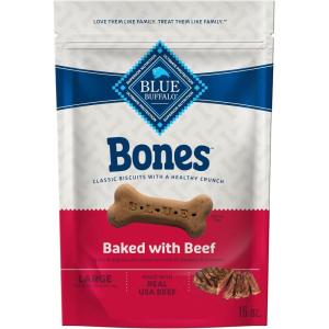 Blue Buffalo Bones Natural Crunchy Dog Treats Large Dog Biscuits Beef, 16oz. Bag, 4 Count(Large Biscuits (For Dogs 50+ lbs): Beef)