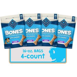 Blue Buffalo Bones Natural Crunchy Dog Treats Large Dog Biscuits Beef, 16oz. Bag, 4 Count(Large Biscuits (For Dogs 50+ lbs): Chicken)