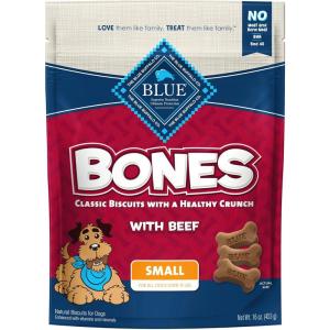 Blue Buffalo Bones Small Natural Dog Treats, Crunchy Dog Biscuits, Assorted Flavors – Beef, Chicken, Bacon Flavors, 16-oz. Bag (4 Pack)(Small Biscuits (For Dogs 15+ lbs) : Beef)