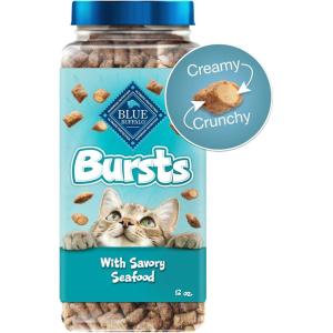 Blue Buffalo Bursts Crunchy & Creamy Cat Treats, Great for Training, Paw-Lickin’ Chicken, 12-oz. Tub(Seafood)