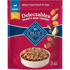 Blue Buffalo Delectables Natural Wet Dog Food Toppers Variety Pack, Tasty Chicken & Hearty Beef, Cuts in Gravy, 3-oz. (12 Pouches, 6 of Each Flavor)(Beef)