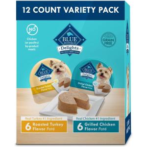 Blue Buffalo Delights Natural Adult Small Breed Wet Dog Food Cups, Pate Style, Grilled Chicken Flavor in Savory Juice 3.5-oz (Pack of 12)(Roasted Turkey & Grilled Chicken)