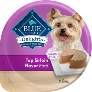 Blue Buffalo Delights Natural Adult Small Breed Wet Dog Food Variety Pack, Made with Natural Ingredients, Filet Mignon Flavor Paté & Porterhouse Flavor Paté, 3.5-oz. Cups (12 Count, 6 of Each)(Top Sirloin)