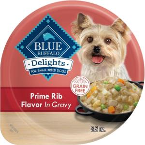 Blue Buffalo Delights Small Breed Natural Wet Dog Food, Filet Mignon Flavor in Gravy, 3.5-oz Cups, 12 Count(Prime Rib)