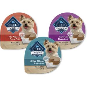 Blue Buffalo Delights Small Breed Natural Wet Dog Food, Filet Mignon Flavor in Gravy, 3.5-oz Cups, 12 Count(Variety Pack: Chicken  Top Sirloin  Filet Mignon)