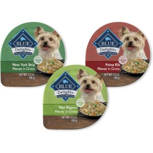 Blue Buffalo Delights Small Breed Natural Wet Dog Food, Filet Mignon Flavor in Gravy, 3.5-oz Cups, 12 Count(Variety Pack: Prime Rib  NY Strip  Filet Mignon)