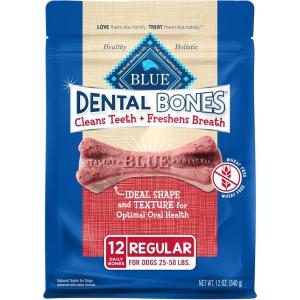 Blue Buffalo Dental Bones for Large Dogs 50 lbs. & Above, Daily Dental Dog Treats, Cleans Teeth & Freshens Breath, 27-oz. (17 Bones)(Unflavored)