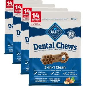 Blue Buffalo Dental Chews Medium Natural Dog Treats, Chicken & Spearmint 34.5-oz Bag (42 Count)(11.5 Ounce (Pack of 4))