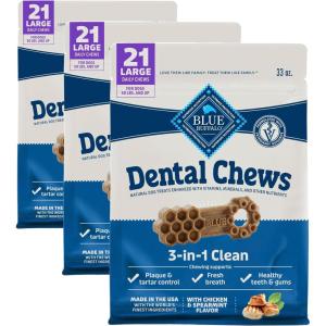 Blue Buffalo Dental Chews Medium Natural Dog Treats, Chicken & Spearmint 34.5-oz Bag (42 Count)(33 Ounce (63 Count))