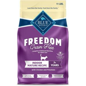 Blue Buffalo Freedom Grain-Free Dry Cat Food for Mature Cats, Complete & Balanced Nutrition for Mature Cats, Chicken Recipe, 11-lb. Bag