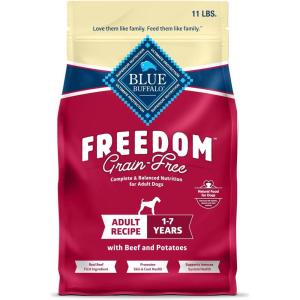 Blue Buffalo Freedom Grain-Free Dry Dog Food, Complete & Balanced Nutrition for Adult Dogs, Made in the USA with Natural Ingredients, Beef & Potatoes, 4-lb Bag(11 Pound (Pack of 1))
