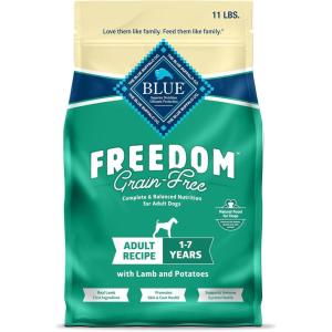 Blue Buffalo Freedom Grain-Free Dry Dog Food, Complete & Balanced Nutrition for Adult Dogs, Made in the USA with Natural Ingredients, Lamb & Potatoes, 11-lb Bag(11 Pound (Pack of 1))