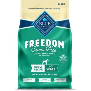 Blue Buffalo Freedom Grain-Free Dry Dog Food, Complete & Balanced Nutrition for Adult Dogs, Made in the USA with Natural Ingredients, Lamb & Potatoes, 11-lb Bag(24 Pound (Pack of 1))