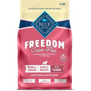 Blue Buffalo Freedom Grain-Free Small Breed Dry Dog Food, Supports High Energy Needs, Made in the USA with Natural Ingredients, Chicken & Potatoes, 4-lb Bag(Chicken)