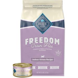 Blue Buffalo Freedom Natural Grain Free Cat Food Indoor Kitten Food Bundle – Dry Cat Food and Wet Cat Food, Chicken (5-lb Dry Food + 3oz cans 24ct)