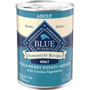 Blue Buffalo Homestyle Recipe Adult Wet Dog Food, Made with Natural Ingredients, Fish & Sweet Potato Dinner with Garden Vegetables, 12.5-oz can (Pack of 12)(Fish & Sweet Potato)