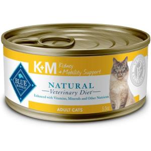 Blue Buffalo Natural Veterinary Diet K+M Kidney + Mobility Support Wet Cat Food, Chicken 5.5-oz cans (Pack of 24)