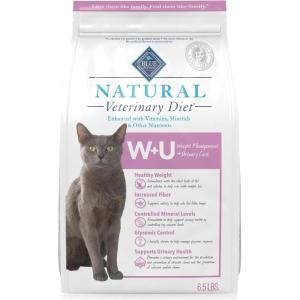 Blue Buffalo Natural Veterinary Diet W+U Weight Management + Urinary Care Dry Cat Food, Veterinarian Prescription Required, Chicken, 6.5-lb Bag