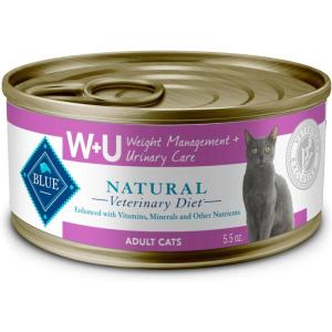 Blue Buffalo Natural Veterinary Diet W+U Weight Management + Urinary Care Wet Cat Food, Veterinarian’s Prescription Required, Chicken, 5.5-oz. Cans (24 Count)