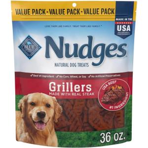 Blue Buffalo Nudges Grillers Natural Dog Treats, Made in the USA with Real Chicken, 16-oz Bag(Steak)