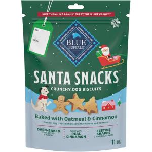 Blue Buffalo Santa Snacks Crunchy Dog Biscuits, Oven-Baked With Natural Ingredients, Oatmeal & Cinnamon, 11-oz Bag(1 Count (Pack of 1))
