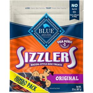 Blue Buffalo Sizzlers Natural Soft Dog Treats, Bacon-Style Soft-Moist Dog Treats with Real USA Pork, Original Flavor, 6-oz Bag(Original Pork)