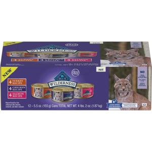 Blue Buffalo Tastefuls Flaked Wet Cat Food Variety Pack, Made with Natural Ingredients, Tuna, Chicken, Fish & Shrimp, 3-oz Cans (12 Count, 4 of Each)(Chicken  Salmon  Turkey)