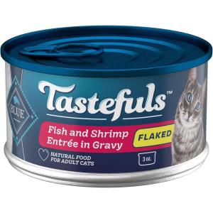 Blue Buffalo Tastefuls Flaked Wet Cat Food Variety Pack, Made with Natural Ingredients, Tuna, Chicken, Fish & Shrimp, 3-oz Cans (12 Count, 4 of Each)(Fish & Shrimp)