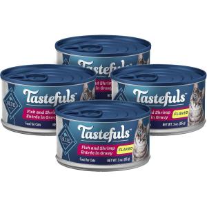 Blue Buffalo Tastefuls Flaked Wet Cat Food Variety Pack, Made with Natural Ingredients, Tuna, Chicken, Fish & Shrimp, 3-oz Cans (12 Count, 4 of Each)(Fish)