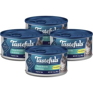 Blue Buffalo Tastefuls Flaked Wet Cat Food Variety Pack, Made with Natural Ingredients, Tuna, Chicken, Fish & Shrimp, 3-oz Cans (12 Count, 4 of Each)(Tuna)