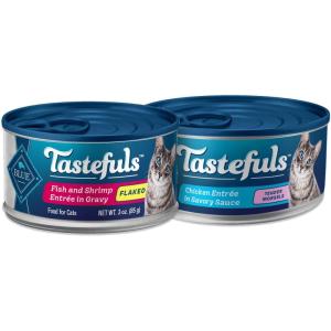 Blue Buffalo Tastefuls Natural Flaked and Tender Wet Cat Food Variety Bundle, Fish & Shrimp and Chicken