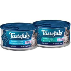 Blue Buffalo Tastefuls Natural Tender Morsels Wet Cat Food Bundle, Chicken and Tuna 3-oz cans (48 Count- 24 of Each Flavor)