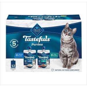 Blue Buffalo Tastefuls Purées Variety Pack, Natural Cat Food Complement, Resealable Twist Cap Pouches, Chicken and Tuna, 3-oz (12 Count, 6 of Each Flavor)(Chicken & Tuna)