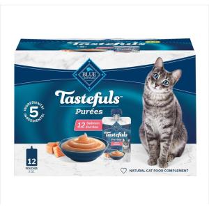 Blue Buffalo Tastefuls Purées Variety Pack, Natural Cat Food Complement, Resealable Twist Cap Pouches, Chicken and Tuna, 3-oz (12 Count, 6 of Each Flavor)(Salmon)