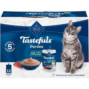 Blue Buffalo Tastefuls Purées Variety Pack, Natural Cat Food Complement, Resealable Twist Cap Pouches, Chicken and Tuna, 3-oz (12 Count, 6 of Each Flavor)(Tuna)