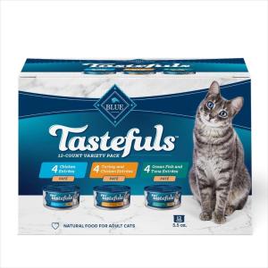 Blue Buffalo Tastefuls Wet Cat Food Paté Variety Pack Chicken Turkey & Chicken Ocean Fish & Tuna, 5.5 oz. Cans (12 Count)(Chicken  Turkey & Chicken  Ocean Fish & Tuna)