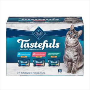 Blue Buffalo Tastefuls Wet Cat Food Paté Variety Pack Chicken Turkey & Chicken Ocean Fish & Tuna, 5.5 oz. Cans (12 Count)(Salmon  Chicken  Ocean Fish & Tuna)
