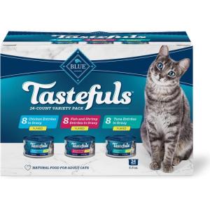 Blue Buffalo Tastefuls Wet Cat Food Paté Variety Pack Chicken Turkey & Chicken Ocean Fish & Tuna, 5.5 oz. Cans (12 Count)(Tuna  Chicken  Fish & Shrimp)