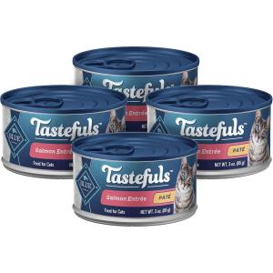 Blue Buffalo Tastefuls Wet Cat Food Paté Variety Pack, Made with Natural Ingredients, Chicken, Turkey & Chicken, Ocean Fish & Tuna Entrées, 5.5-oz Cans (24 Count, 8 of Each)(Salmon)