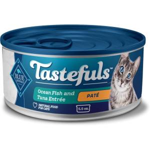 Blue Buffalo Tastefuls Wet Cat Food Paté Variety Pack, Made with Natural Ingredients, Chicken, Turkey & Chicken, Ocean Fish & Tuna Entrées, 5.5-oz Cans (24 Count, 8 of Each)(Ocean Fish & Tuna)