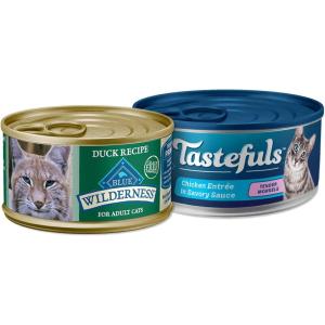 Blue Buffalo Tastefuls and Wildneress Cat Wet Food Variety Bundle, Chicken and Duck (Pack of 48)