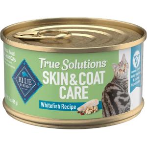 Blue Buffalo True Solutions Skin & Coat Care Wet Cat Food for Adult Cats, Made with Natural Ingredients, Whitefish, 3-oz. Cans (24 Count)