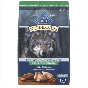 Blue Buffalo Wilderness Adult High-Protein Dry Dog Food with Real Chicken, Grain-Free, Made in the USA with Natural Ingredients, Chicken, 24-lb Bag(Chicken  Grain Free)