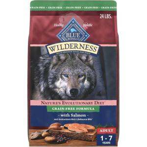 Blue Buffalo Wilderness Adult High-Protein Dry Dog Food with Real Salmon, Grain-Free, Made in the USA with Natural Ingredients, Salmon, 24-lb Bag(Salmon)