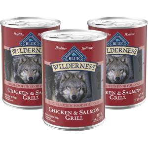 Blue Buffalo Wilderness Adult Wet Dog Food, High-Protein & Grain-Free, Made with Natural Ingredients, Salmon & Chicken Grill, 12.5-oz. Cans, 12 Count(Salmon & Chicken)